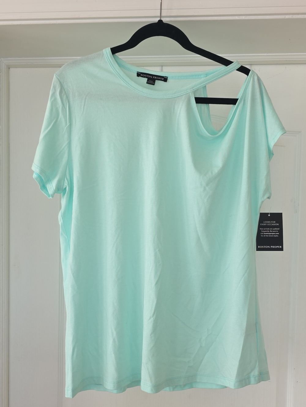 Boston Proper Mint Asymmetric Cutout Short Sleeve Tee
